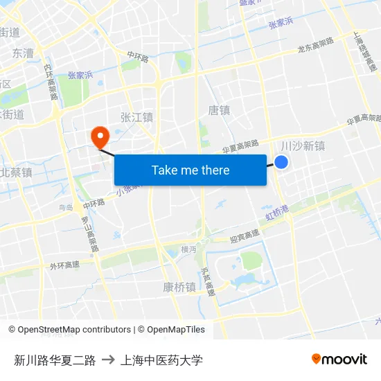 新川路华夏二路 to 上海中医药大学 map