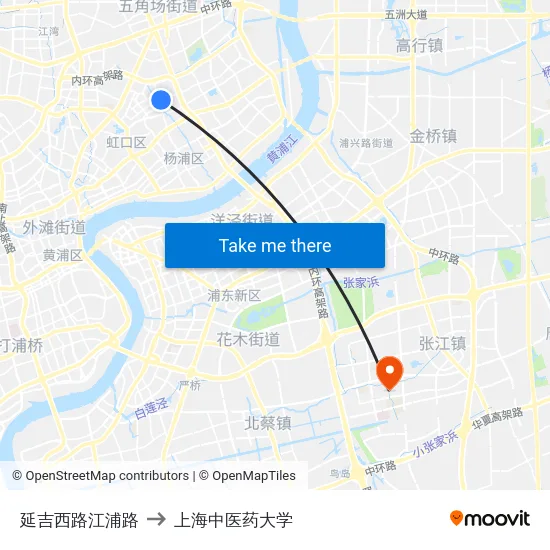 延吉西路江浦路 to 上海中医药大学 map