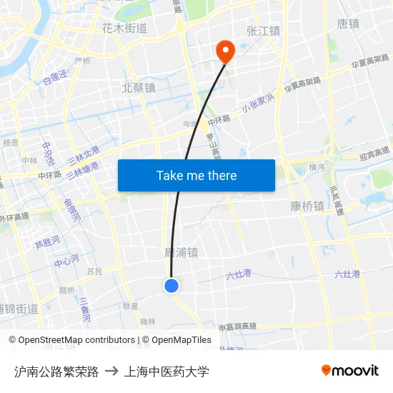 沪南公路繁荣路 to 上海中医药大学 map