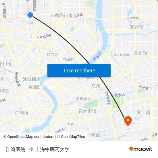 江湾医院 to 上海中医药大学 map