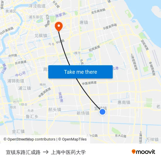 宣镇东路汇成路 to 上海中医药大学 map