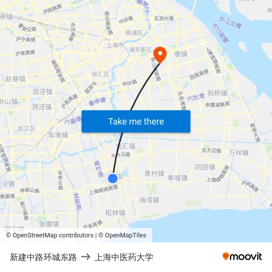 新建中路环城东路 to 上海中医药大学 map