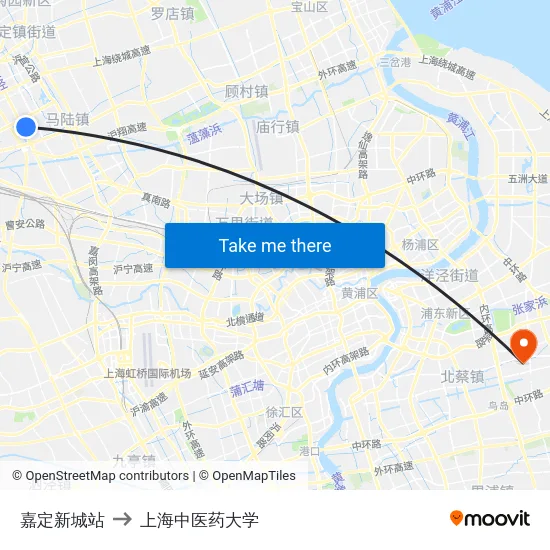 嘉定新城站 to 上海中医药大学 map
