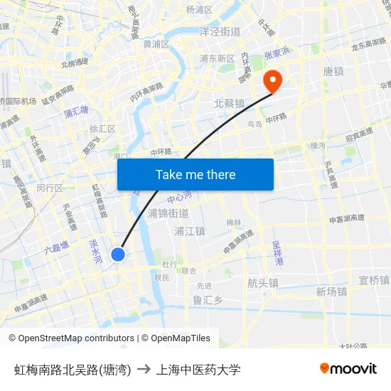 虹梅南路北吴路(塘湾) to 上海中医药大学 map