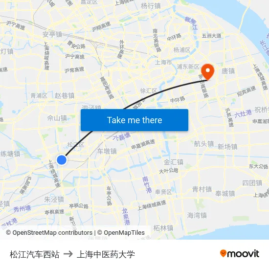 松江汽车西站 to 上海中医药大学 map