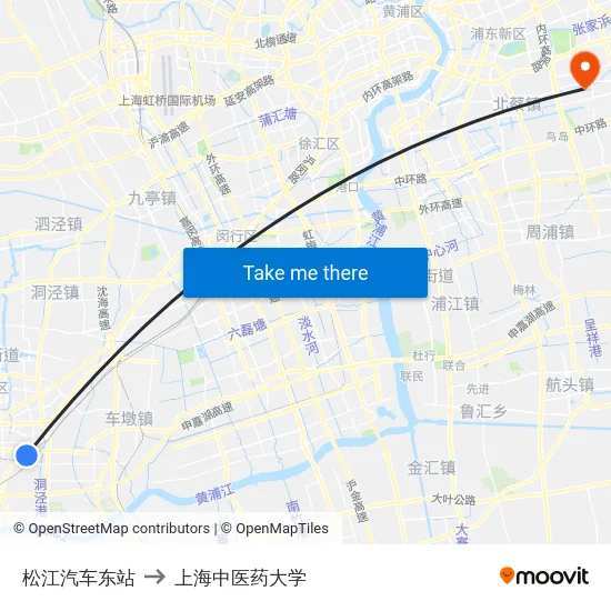 松江汽车东站 to 上海中医药大学 map