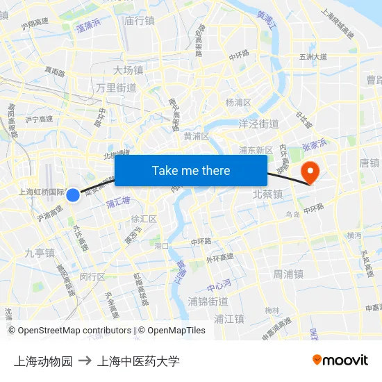 上海动物园 to 上海中医药大学 map