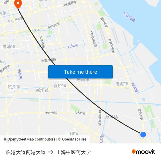 临港大道两港大道 to 上海中医药大学 map