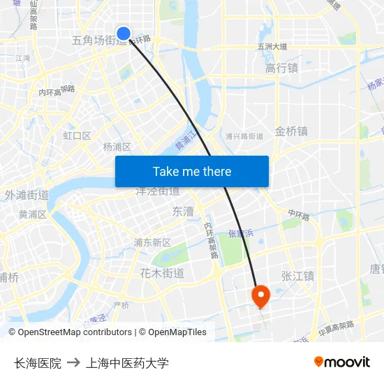 长海医院 to 上海中医药大学 map