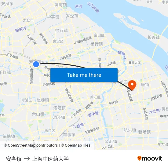 安亭镇 to 上海中医药大学 map