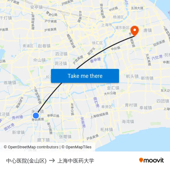 中心医院(金山区) to 上海中医药大学 map