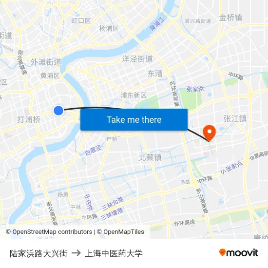陆家浜路大兴街 to 上海中医药大学 map