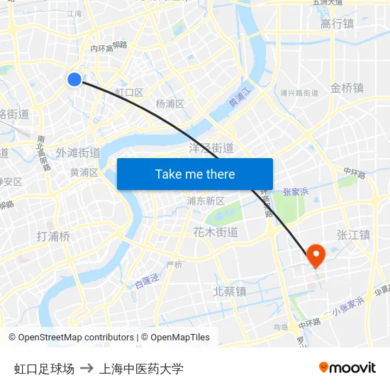 虹口足球场 to 上海中医药大学 map