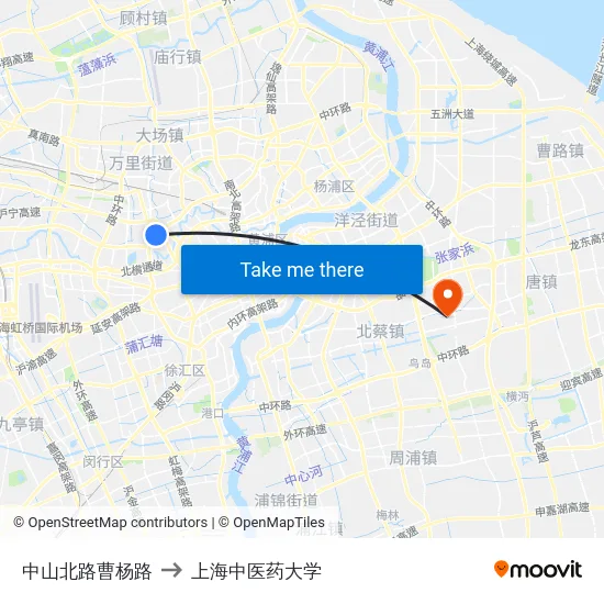 中山北路曹杨路 to 上海中医药大学 map