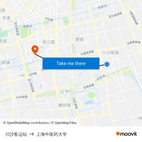 川沙客运站 to 上海中医药大学 map