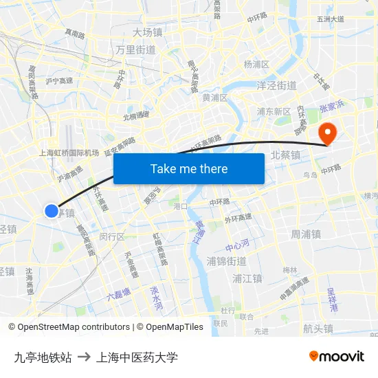 九亭地铁站 to 上海中医药大学 map