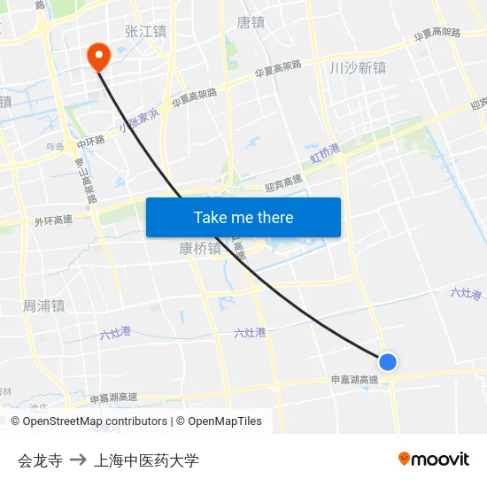 会龙寺 to 上海中医药大学 map