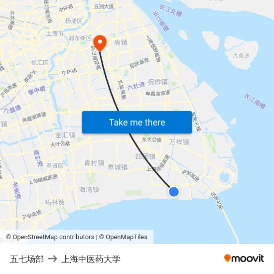 五七场部 to 上海中医药大学 map