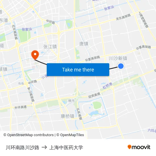 川环南路川沙路 to 上海中医药大学 map