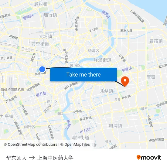 华东师大 to 上海中医药大学 map