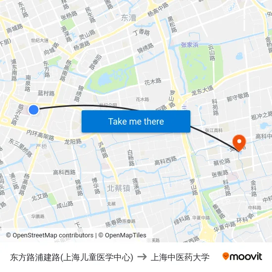 东方路浦建路(上海儿童医学中心) to 上海中医药大学 map