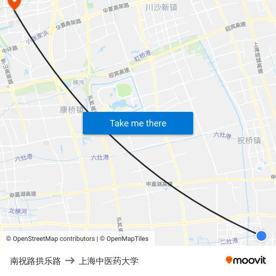 南祝路拱乐路 to 上海中医药大学 map