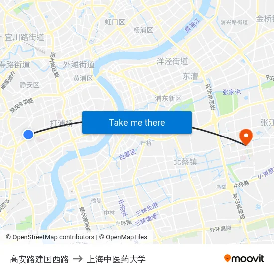 高安路建国西路 to 上海中医药大学 map