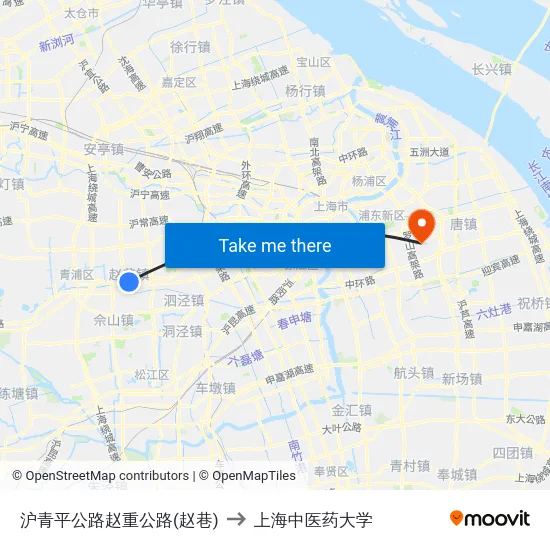 沪青平公路赵重公路(赵巷) to 上海中医药大学 map