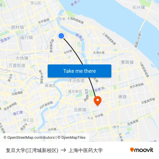 复旦大学(江湾城新校区) to 上海中医药大学 map