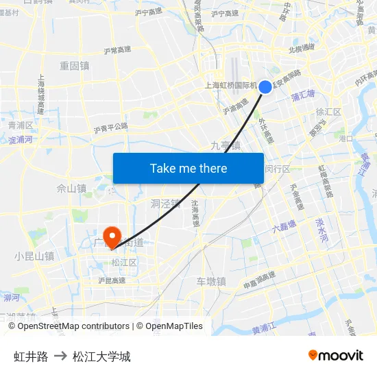 虹井路 to 松江大学城 map
