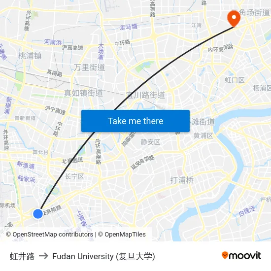 虹井路 to Fudan University (复旦大学) map