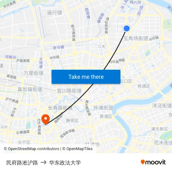 民府路淞沪路 to 华东政法大学 map