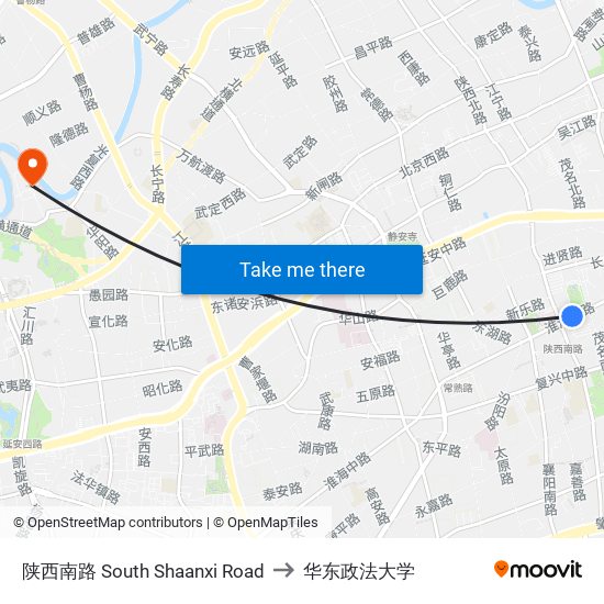 陕西南路 South Shaanxi Road to 华东政法大学 map