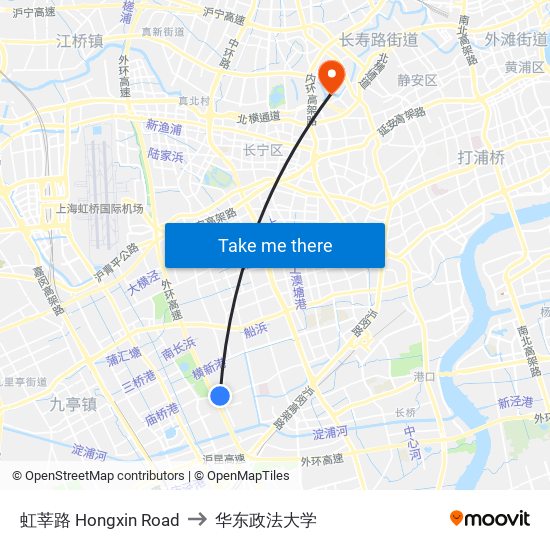 虹莘路 Hongxin Road to 华东政法大学 map