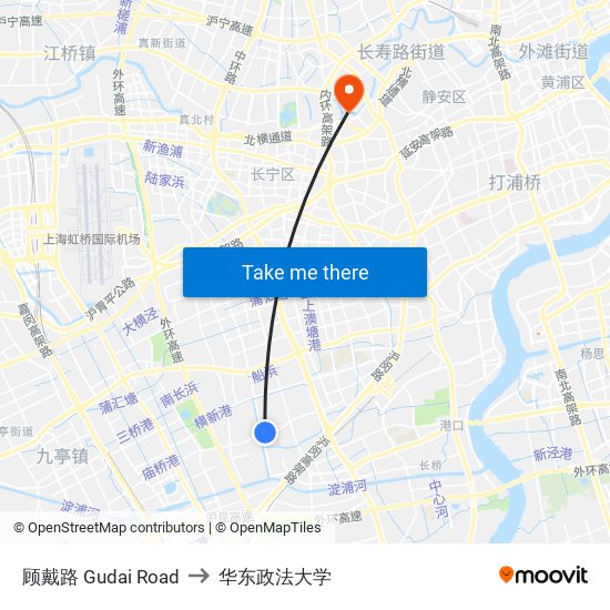 顾戴路 Gudai Road to 华东政法大学 map