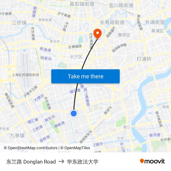 东兰路 Donglan Road to 华东政法大学 map