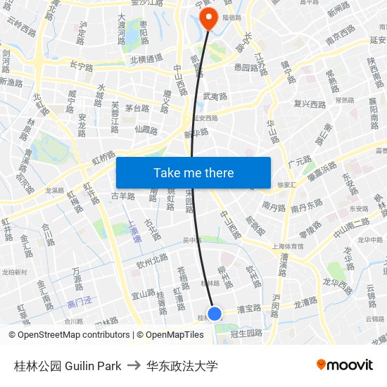 桂林公园 Guilin Park to 华东政法大学 map