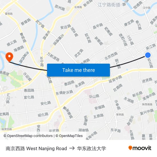 南京西路  West Nanjing Road to 华东政法大学 map