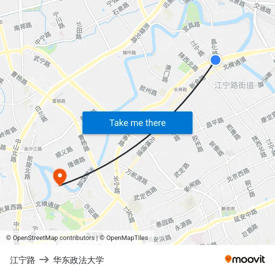 江宁路 to 华东政法大学 map