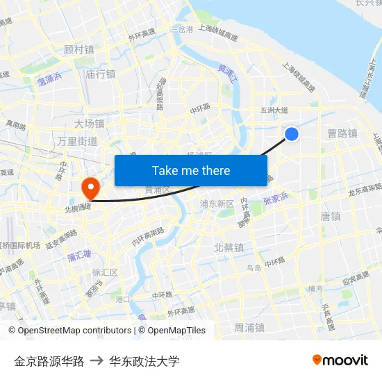 金京路源华路 to 华东政法大学 map