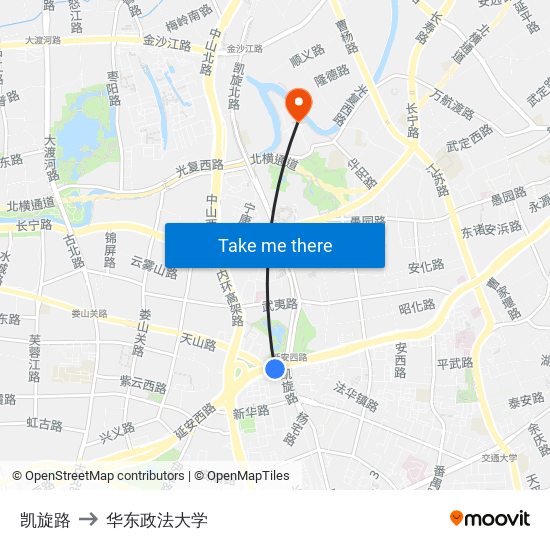 凯旋路 to 华东政法大学 map