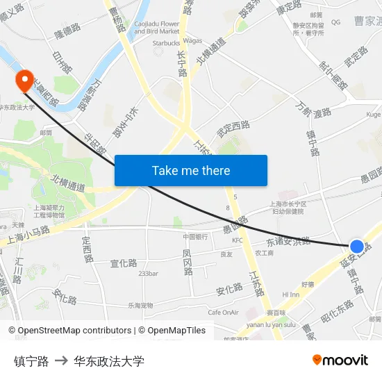 镇宁路 to 华东政法大学 map