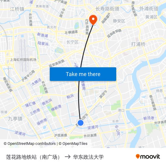 莲花路地铁站（南广场） to 华东政法大学 map