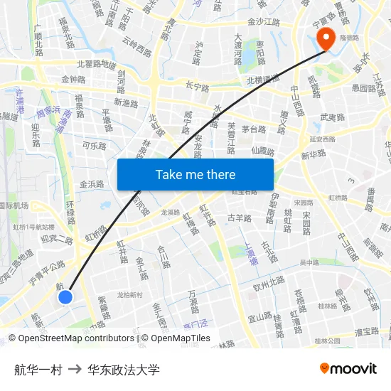航华一村 to 华东政法大学 map