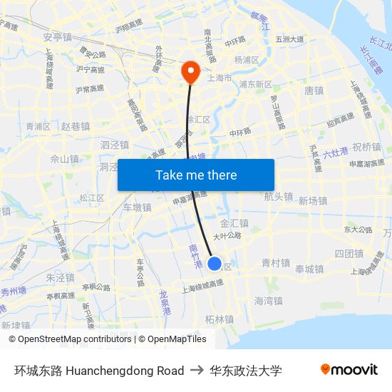 环城东路 Huanchengdong Road to 华东政法大学 map