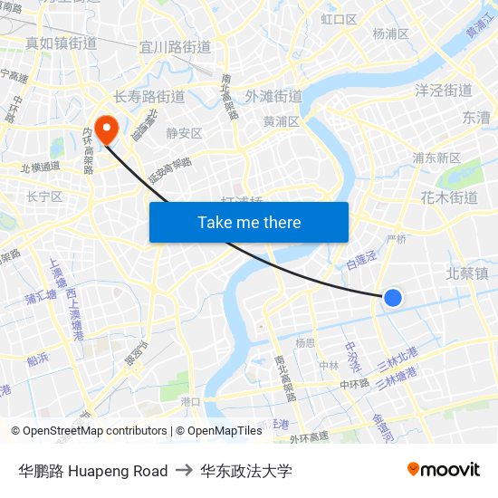 华鹏路 Huapeng Road to 华东政法大学 map
