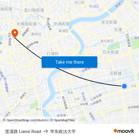 莲溪路 Lianxi Road to 华东政法大学 map