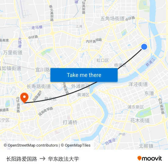 长阳路爱国路 to 华东政法大学 map