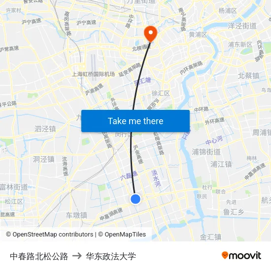 中春路北松公路 to 华东政法大学 map
