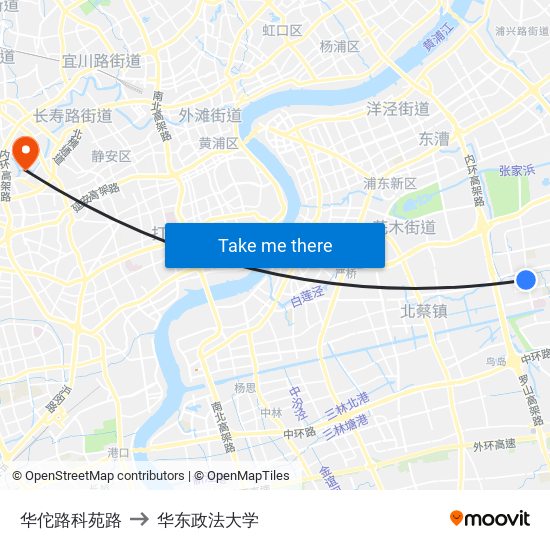 华佗路科苑路 to 华东政法大学 map